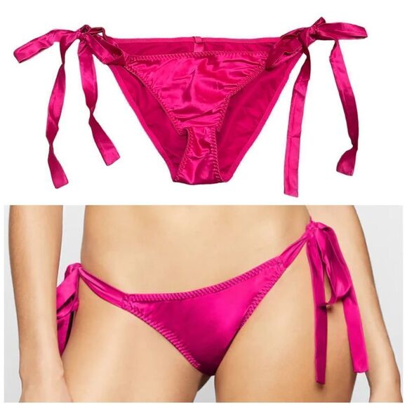 NWT SKIMS Woven Shine Tie Side Brief In Pink Raspberry Sexy Baby Doll Lingerie - Picture 1 of 9